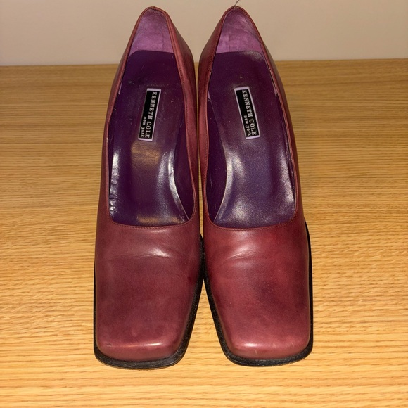 Kenneth Cole Red Heels Square Toe Leather - Picture 1 of 8